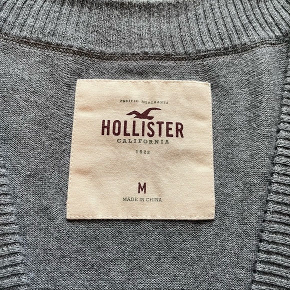 HOLLISTER Cropped Gray Cardigan Sweater, Grey Cropped Cardigan, Cotton, Medium - Picture 7 of 10